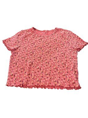 American Eagle Womens XL Pink Floral Waffle Knit T-Shirt With Lettuce Trim